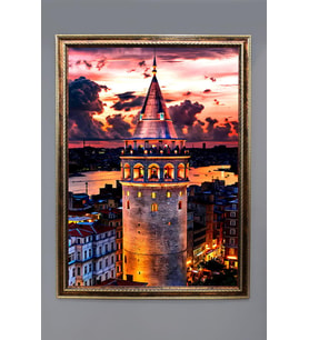 Galata Kulesi Desenli Dijital Baskılı Kadife Kumaş Çerçeveli Tablo TBL0053 (Çok Renkli)