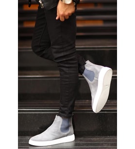 Shoetyle - Gri Hakiki Deri Süet Erkek Chelsea Bot   250-041