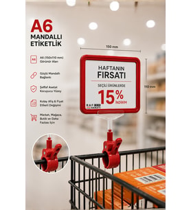A6 Fiyatlık Mandallı Etiketlik Sepet Raf Askılık Fiyat Etiketi Çerçeveli Market Mağaza Kırmızı