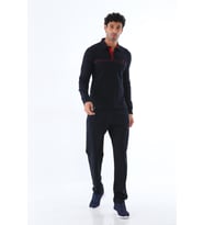 Erkek Iki Iplik Sweatshirt Düğmeli Polo Yaka Uzun Kollu T-shirt Alt-üst Takım - 7628 (Lacivert)
