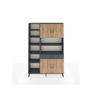 Arges Dolap 10 Raflı Tek Çekmeceli 4 Kapaklı 132x30x195 Antrasit-Çam/Antrasit