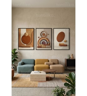 Modern Sakinlik ve Geometrik Uyum 3’lü Ahşap Çerçeveli Tablo Seti