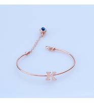 Rose Gold Kaplama Nazar Boncuklu K Harfi Gümüş Bileklik