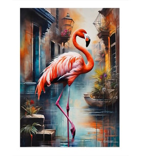 Pembe Flamingo Desenli Mdf Tablo