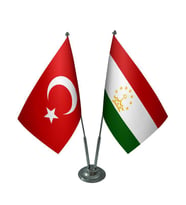 Masa Üstü Tacikistan Bayrağı Türk Bayrağı İkili Krom Direk Masa Bayrak Seti
