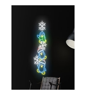 Penguen Figürlü Yılbaşı Temalı Neon Tabela