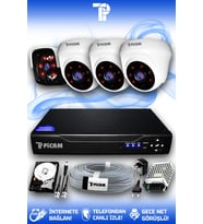 PICAM 4 Kameralı Panda 3 İç Kamera Set 500 GB HDD Full HD Gece Görüşlü Güvenlik Kamerası Sistemi