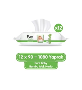 Pure Baby Organik Bambu Özlü Islak Havlu 90X12 PAKET KAPAKLI