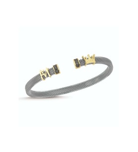 Altın Harf Logolu Ve Taç Siyah Taş Detaylı Sevgiliye,eşe,babaya Yassı Tasarım Bileklik