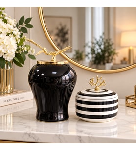 Dekoratif Obje Gold Dallı Siyah Şah Küp Mercan Zamaklı Klasik Zebra Obje
