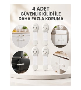 Mey İthalat® 4'lü Esnek Kayışlı Çocuk Güvenlik Kilidi Pratik ve Güvenli Kullanım