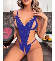 Amora Secret Mavi Dantel İşlemeli Özel Bölgesi Açık Fantezi Body