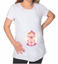 BK Gift Kız Bebek Tasarımlı Beyaz Hamile Tişört-2