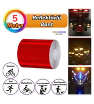 Reflektörlü Reflektif Fosforlu Şerit Bant Petekli Reflekte İkaz Bandı 5 cm x 5 Metre Kırmızı