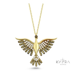 Sarı Taşlı Anka Kuşu Altın Kaplama Kolye GM92