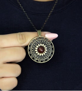 Doğal Taş Akik Doğal Taşlı Yuvarlak Model Antik Kadın Kolye euk46a