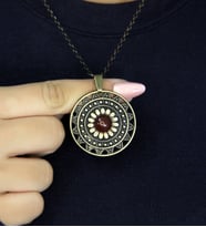 Doğal Taş Akik Doğal Taşlı Yuvarlak Model Antik Kadın Kolye euk46a (Kırmızı)
