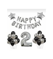 Gümüş 2 Yaş Happy Bırthday Folyo Balonlu Yıldızlı Set
