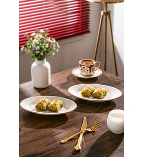 Porsima 4444 Gardenya Porselen Altın Fileli Kayık Tabak Seti - Oval Kahvaltılık Sunumluk Seti 20cm