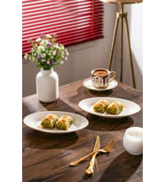 Porsima 4444 Gardenya Porselen Altın Fileli Kayık Tabak Seti - Oval Kahvaltılık Sunumluk Seti 20cm
