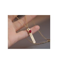 925 Ayar Gümüş Gold Kaplama Garnet Doğum Taşı Plaka Harf Kolye