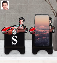 BK Gift Kişiye Özel Plakalı Erkek Ferrari 458 Karikatürlü Ahşap Biblo Telefon Standı-1