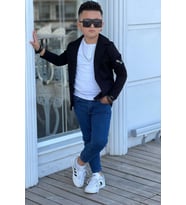 Erkek Çocuk Armalı Blazer Ceket ve Uzun Kollu Düğmeli Tişört Siyah Alt Üst Takım
