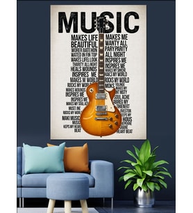 Müzik Gitarı Notaları Soyut Dekoratif Kanvas - Mdf Ahşap Tablo