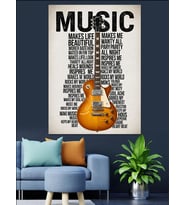 Müzik Gitarı Notaları Soyut Dekoratif Kanvas - Mdf Ahşap Tablo