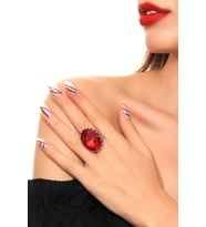Kadın Antik Gümüş Kaplama Kırmızı Swarovski Taş Detaylı Ayarlanabilir Tasarım Yüzük