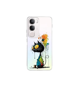Vivo V29 5G ile Uyumlu Splash Kedi Tasarımlı Şeffaf Silikon Kılıf