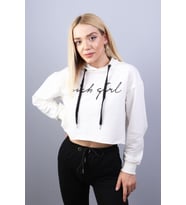 Ekru Kadın Crop Sweatshirt