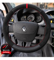 Renault Scenic 3 Dikme Direksiyon Kılıfı Alcantara Süet Mat Karbon Kırmızı Yüzük ve Dikiş 2009-2016