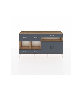 Arges Konsol 4 Raflı 5 Çekmeceli 2 Kapaklı 176x30x99 Çam-Antrasit