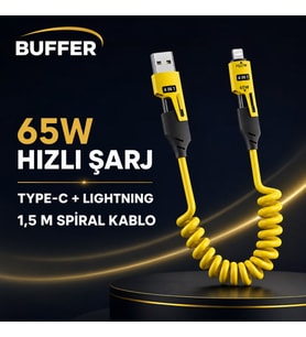 4&amp;apos;ü 1 Arada Esnek Spiral Hızlı Şarj Kablosu, Araç İçi Yaylı Kablo, Type-C ve Lightning Uyumlu Çoklu Şarj Kablosu (5680)