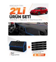 e-biz SEAT LEON (2013-2020) Uyumlu Torpido Örtüsü + Deri Bagaj Çantası Seti - Siyah-Mavi - SE006
