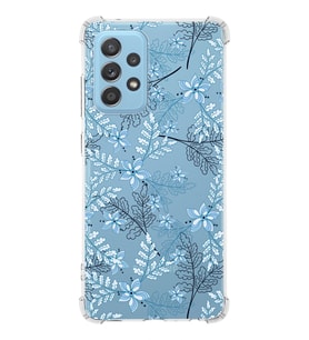 Samsung Galaxy A52 Uyumlu Köşe Korumalı Antişok Kapak Floral Mavi Tasarımlı Şeffaf  Kılıf