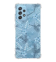 Samsung Galaxy A52 Uyumlu Köşe Korumalı Antişok Kapak Floral Mavi Tasarımlı Şeffaf  Kılıf