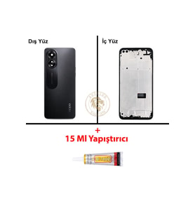 Oppo A38 Siyah Uyumlu Orta Kasa + B7000 Yapıştırıcı Full Kasa Kapak Gövde Housing