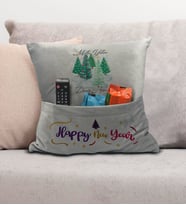 BK Gift Kişiye Özel Yılbaşı Tasarımlı Organizer Kumanda ve Atıştırmalık Cepli Gri Kırlent Yastık, Yılbaşı Hediyesi- 4, Yeni Yıl Hediyeleri