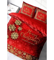 Yılbaşı Nevresim Takım %100 Doğal Pamuk Merry Christmas Çift Kişilik Merry Kırmızı