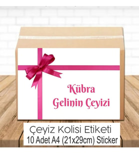 Pembe Fiyonklu İsimli Çeyiz Etiketi A4 10 Adet Etiket