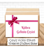 Pembe Fiyonklu İsimli Çeyiz Etiketi A4 10 Adet Etiket