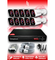 BAYICAM 10 Kameralı Kare 10 Dış Kamera Set HDD'siz Full HD Gece Görüşlü Güvenlik Kamerası Sistemi