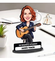 Gitarist Müzisyen Kadına Hediye Kişiye Özel Karikatürlü Biblo
