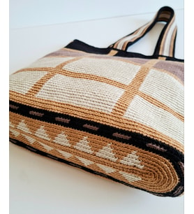 Elchandmade Tığ İşi Örgü Wayuu Krem Kahve Siyah Çanta Tote Bag
