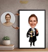 Kişiye Özel Avukat Kadın Çerçeveli Karikatür,Kişiye Özel Çerçeveli Tablo,Hediye Tablo (Çok Renkli)