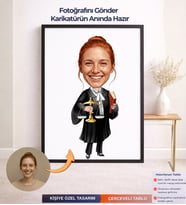 Kişiye Özel Avukat Kadın Çerçeveli Karikatür,Meslek Karikatürü,Kişiye Özel Karikatür,Karikatür Biblo
