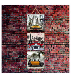 Cakatablo Şehirde Klasik Otomobil Baskılı  3-Parça MDF Tablo
