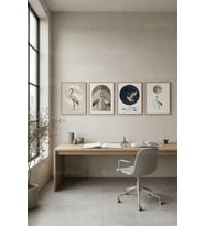 Minimalist Kuş ve Ay Sanatı 4’lü Ahşap Çerçeveli Tablo Seti